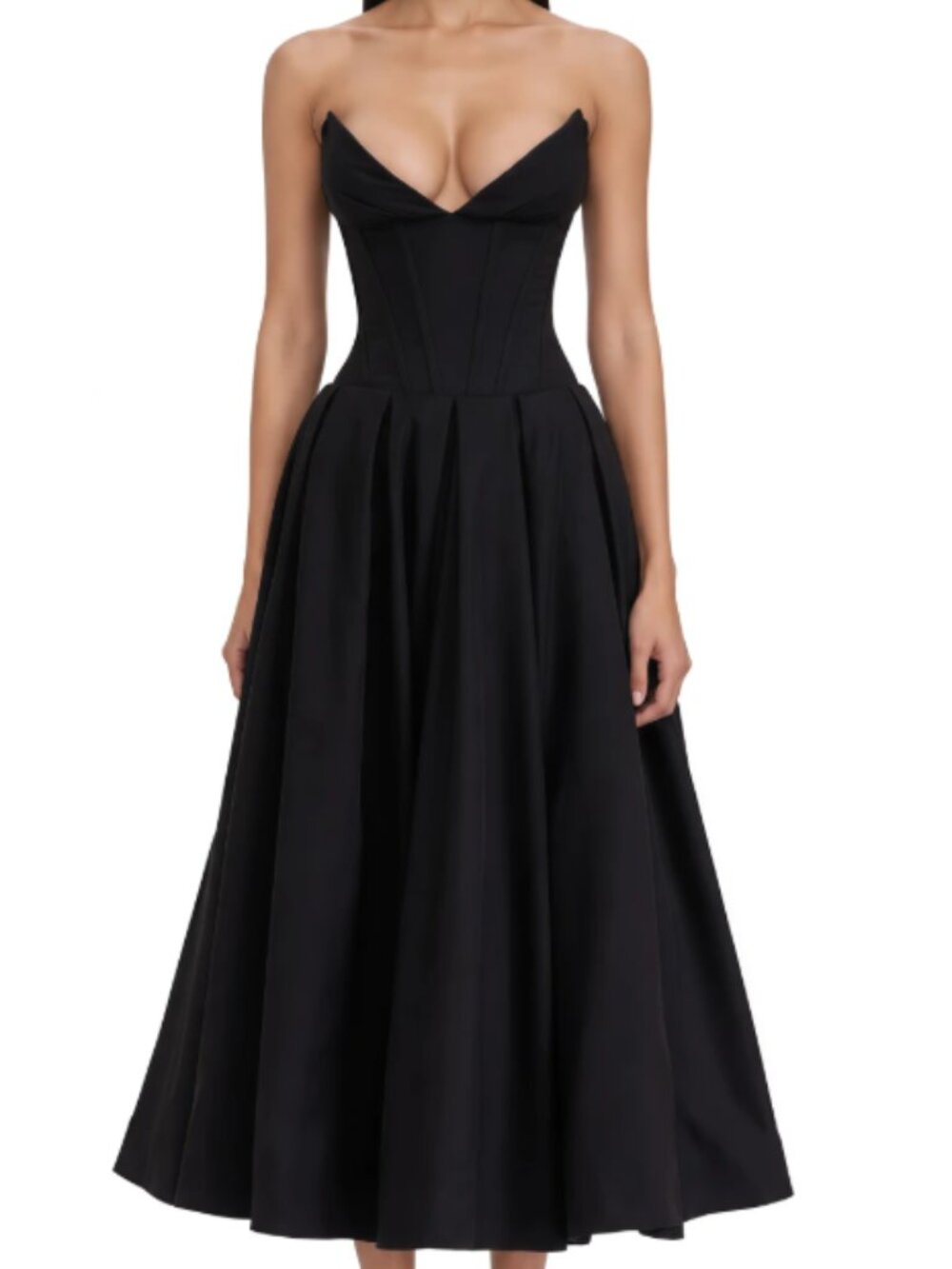NWT Miss Rosier Katherine Black Off-Shoulder Corset Midi Dress Size Medium
